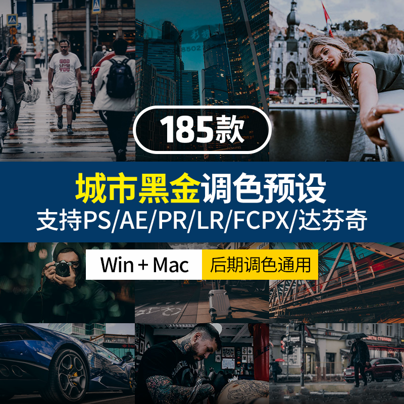 调色预设-265款LR/PS预设工业风城市黑金夜景旅街拍胶片人像PR/AE/FCPX/Luts调色-小新卖蜡笔
